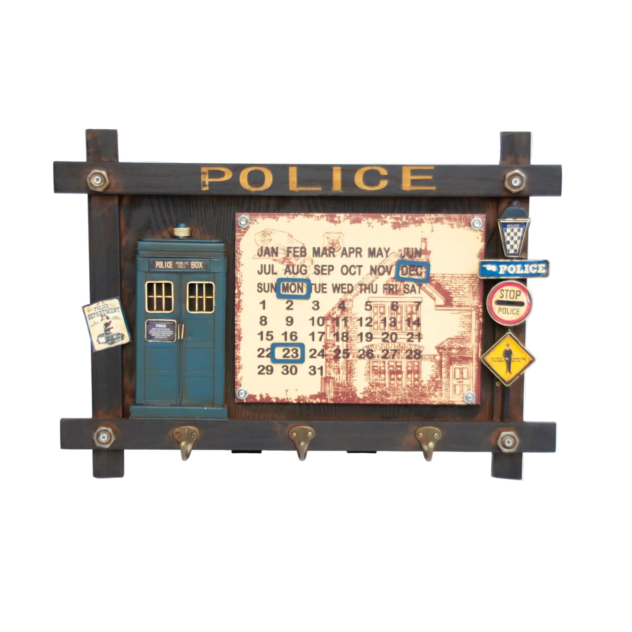Politie kalender wandbord - handgemaakte modelauto